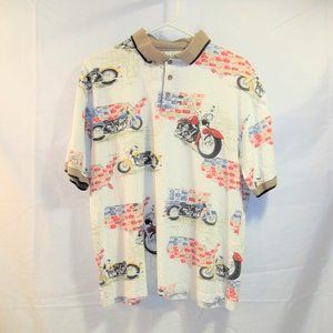 American Summer Clothing Company Mens Polo Shirt Size M Motorcycles Map White